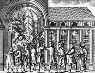 Beskrivelsen af en pavepræst, der, da han havde frataget Kristi Ære og embede, pludselig faldt ned og døde, illustration fra 